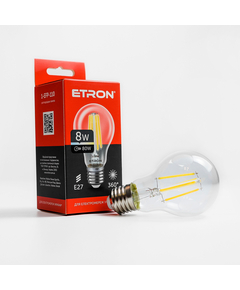 Светодиодная филаментная лампа ETRON Filament 8W A60 E27 4200K прозора