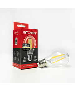 Светодиодная филаментная лампа ETRON Filament A60 12W E27 3000K прозора