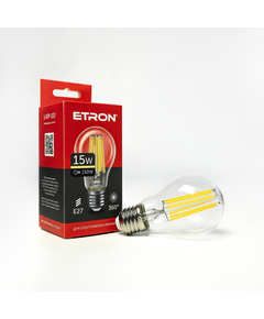 Світлодіодна філаментна лампа ETRON Filament A60 15W E27 3000K прозора