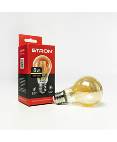 Світлодіодна філаментна лампа ETRON Filament A60 8W E27 2700K золото