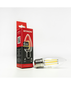 Світлодіодна філаментна лампа ETRON Filament C37 6W E27 3000K прозора