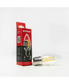 Светодиодная филаментная лампа ETRON Filament C37 8W E27 3000K прозора