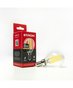 Светодиодная филаментная лампа ETRON Filament G45 8W E14 3000K прозора