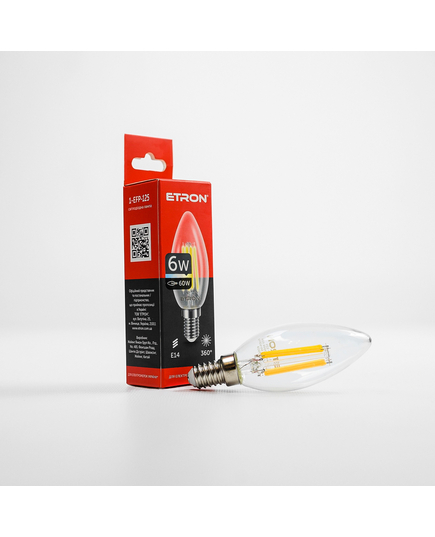 LED лампа ETRON Filament 1-EFP-125 С37 E14 6W 3000К прозора