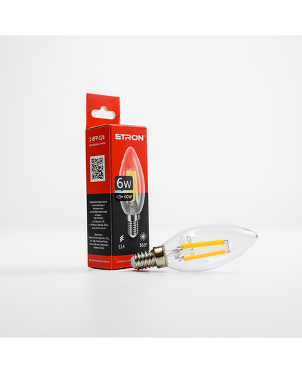 LED лампа ETRON Filament 1-EFP-126 С37 E14 6W 4200К прозора