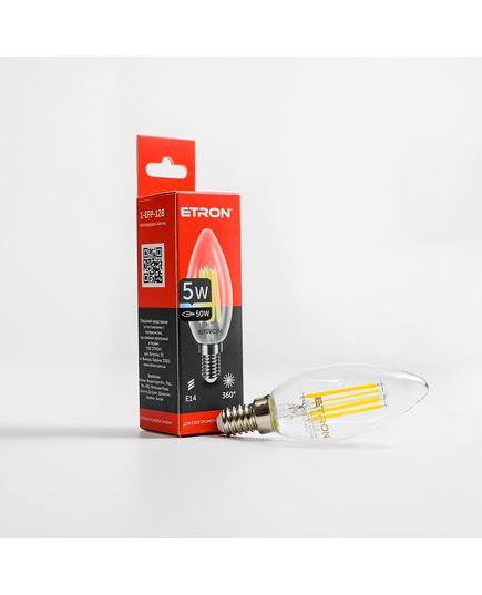 LED лампа ETRON Filament 1-EFP-128 С37 E14 5W 4200К прозора