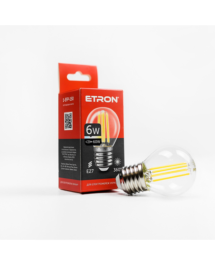 LED лампа ETRON Filament 1-EFP-150 G45 E27 6W 4200K прозора