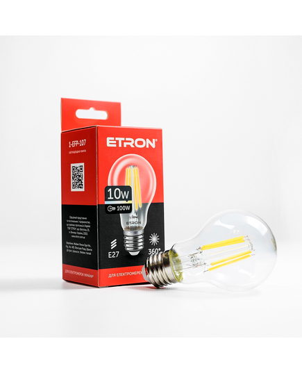 Світлодіодна філаментна лампа ETRON Filament 10W A60 E27 3000K прозора