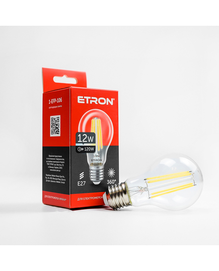 Світлодіодна філаментна лампа ETRON Filament 12W A60 E27 4200K прозора