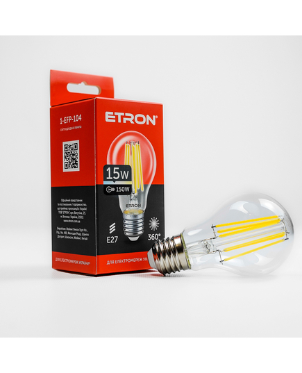 Світлодіодна філаментна лампа ETRON Filament 15W A60 4200K E27 прозора