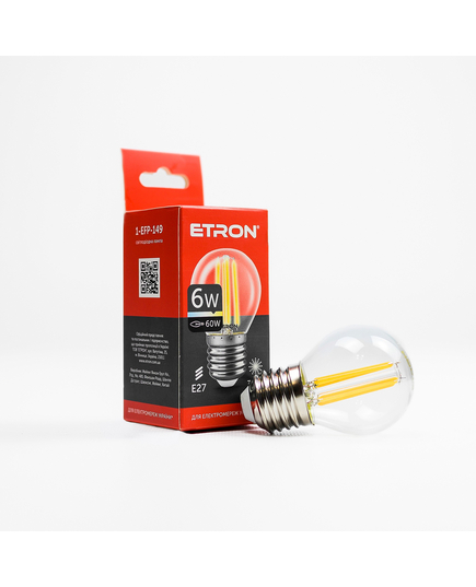 Світлодіодна філаментна лампа ETRON Filament 6W G45 E27 3000K прозора