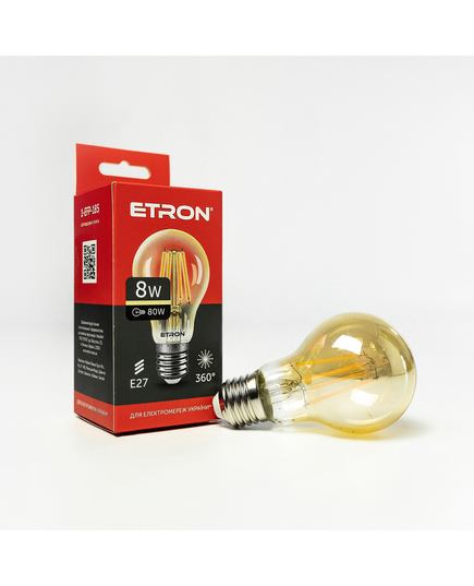 Світлодіодна філаментна лампа ETRON Filament A60 8W E27 2700K золото