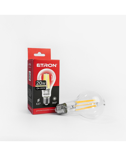 Светодиодная филаментная лампа ETRON Filament A65 20W E27 3000K прозора