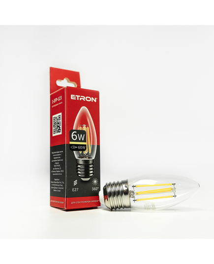 Світлодіодна філаментна лампа ETRON Filament C37 6W E27 3000K прозора