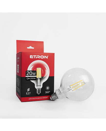 Світлодіодна філаментна лампа ETRON Filament G125 20W E27 4200K прозора