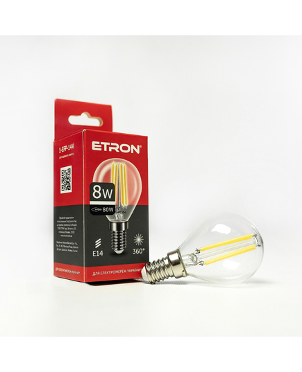 Світлодіодна філаментна лампа ETRON Filament G45 8W E14 4200K прозора