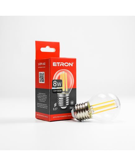 Светодиодная филаментная лампа ETRON Filament G45 8W E27 4200K прозора