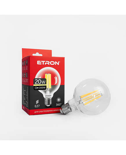 Світлодіодна філаментна лампа ETRON Filament G95 20W E27 3000K прозора
