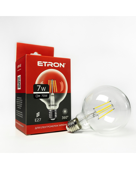 Светодиодная филаментная лампа ETRON Filament G95 7W E27 4200K прозора