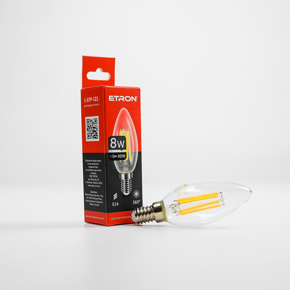 LED лампа ETRON Filament 1-EFP-121 С37 E14 8W 3000K прозора