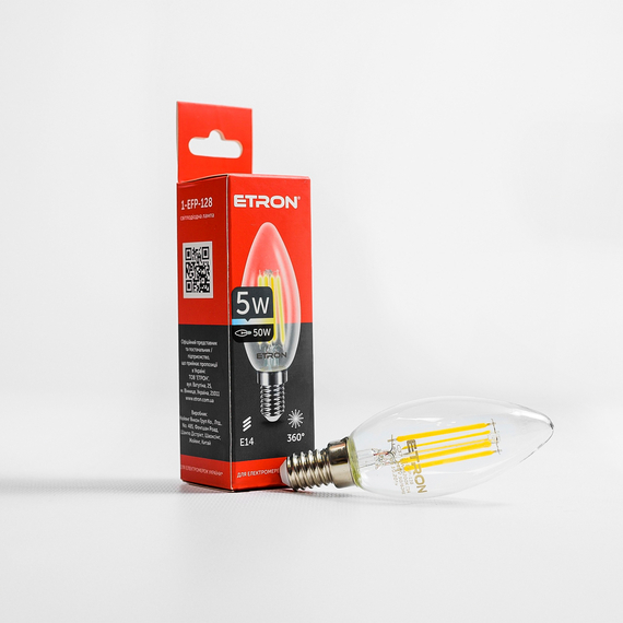 LED лампа ETRON Filament 1-EFP-128 С37 E14 5W 4200К прозора