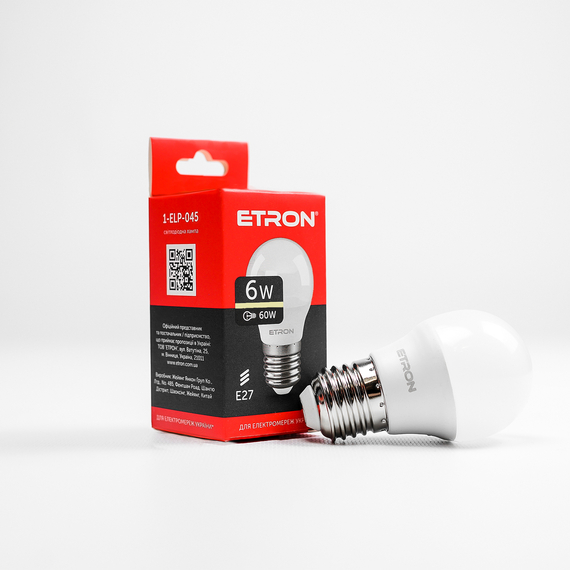 LED лампа ETRON Light 1-ELP-045 G45 6W 3000K 220V E27