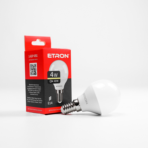 LED лампа ETRON Light 1-ELP-051 G45 4W 3000K 220V E14