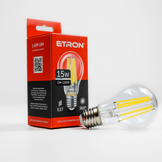 Світлодіодна філаментна лампа ETRON Filament 15W A60 4200K E27 прозора