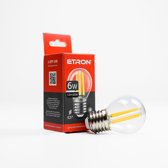Світлодіодна філаментна лампа ETRON Filament 6W G45 E27 3000K прозора