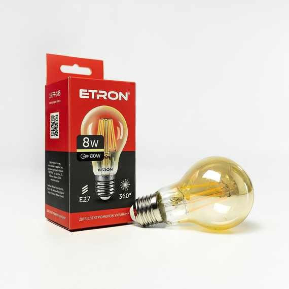 Світлодіодна філаментна лампа ETRON Filament A60 8W E27 2700K золото