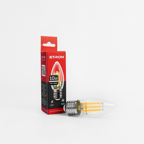 Світлодіодна філаментна лампа ETRON Filament C37 10W E27 3000K прозора