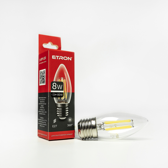 Світлодіодна філаментна лампа ETRON Filament C37 8W E27 4200K прозора