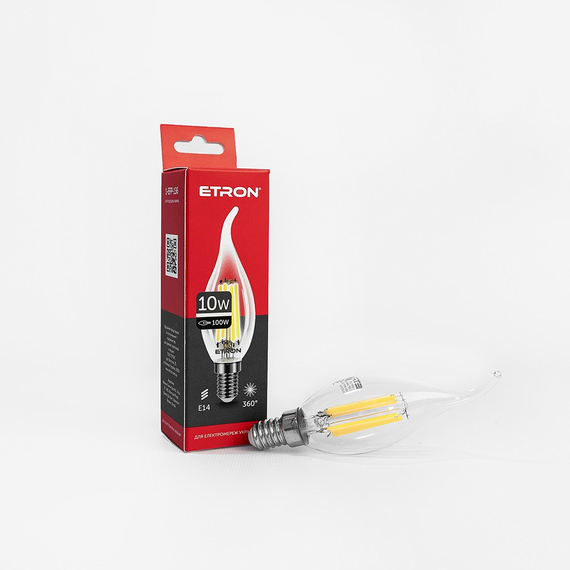 Світлодіодна філаментна лампа ETRON Filament C37 tailed 10W E14 4200K прозора