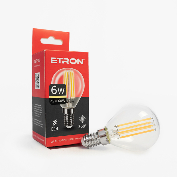 Світлодіодна філаментна лампа ETRON Filament G45 6W E14 3000K прозора