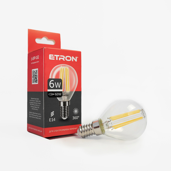 Світлодіодна філаментна лампа ETRON Filament G45 6W E14 4200K прозора