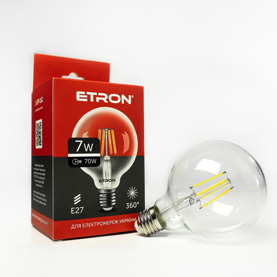 Світлодіодна філаментна лампа ETRON Filament G95 7W E27 4200K прозора