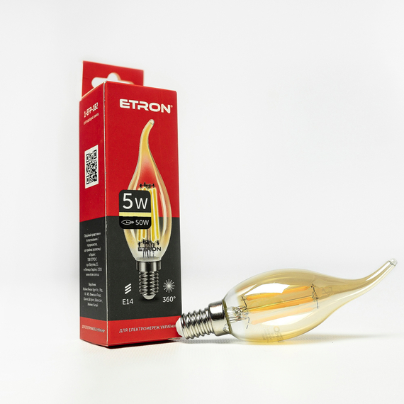 Світлодіодна філаментна лампа ETRON Filament C37 5W E14 2700K золото